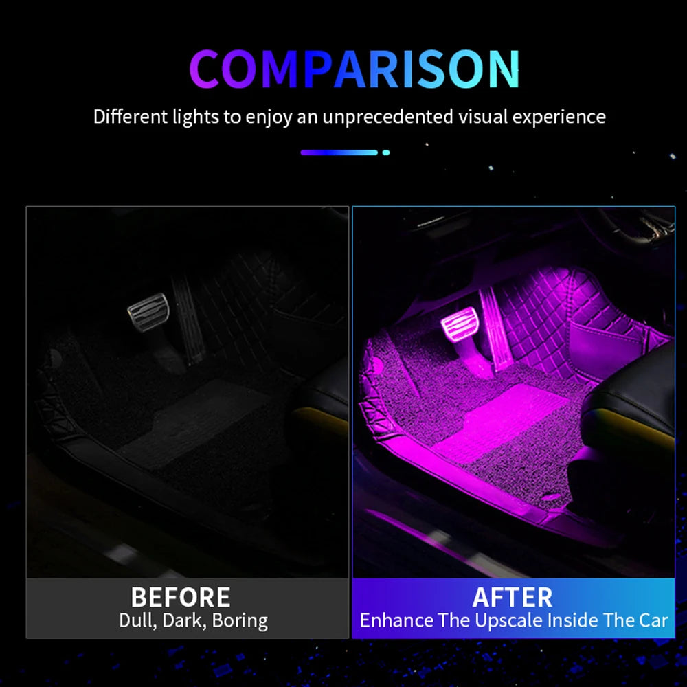 Led Car Foot Ambient Strip Light With USB Cigarette Auto Interior Ambient Decorative Lamps 12V Car Accessories