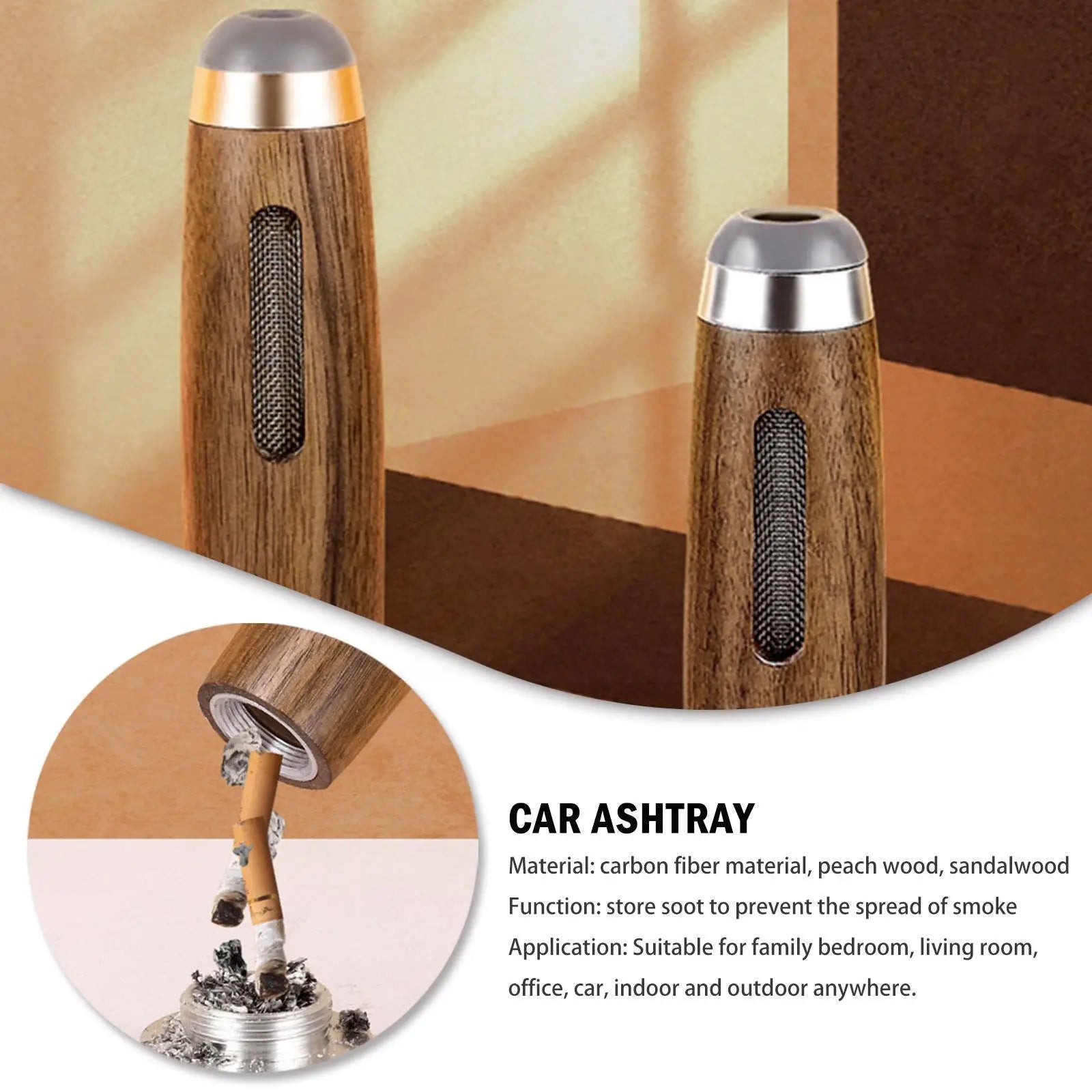 1pc Smokeless Ashtray Lazy Cigarette Holder Does Not Drop Ash Artifact Ashtray Walnut Car Ashtray with Rechargeable Lighter