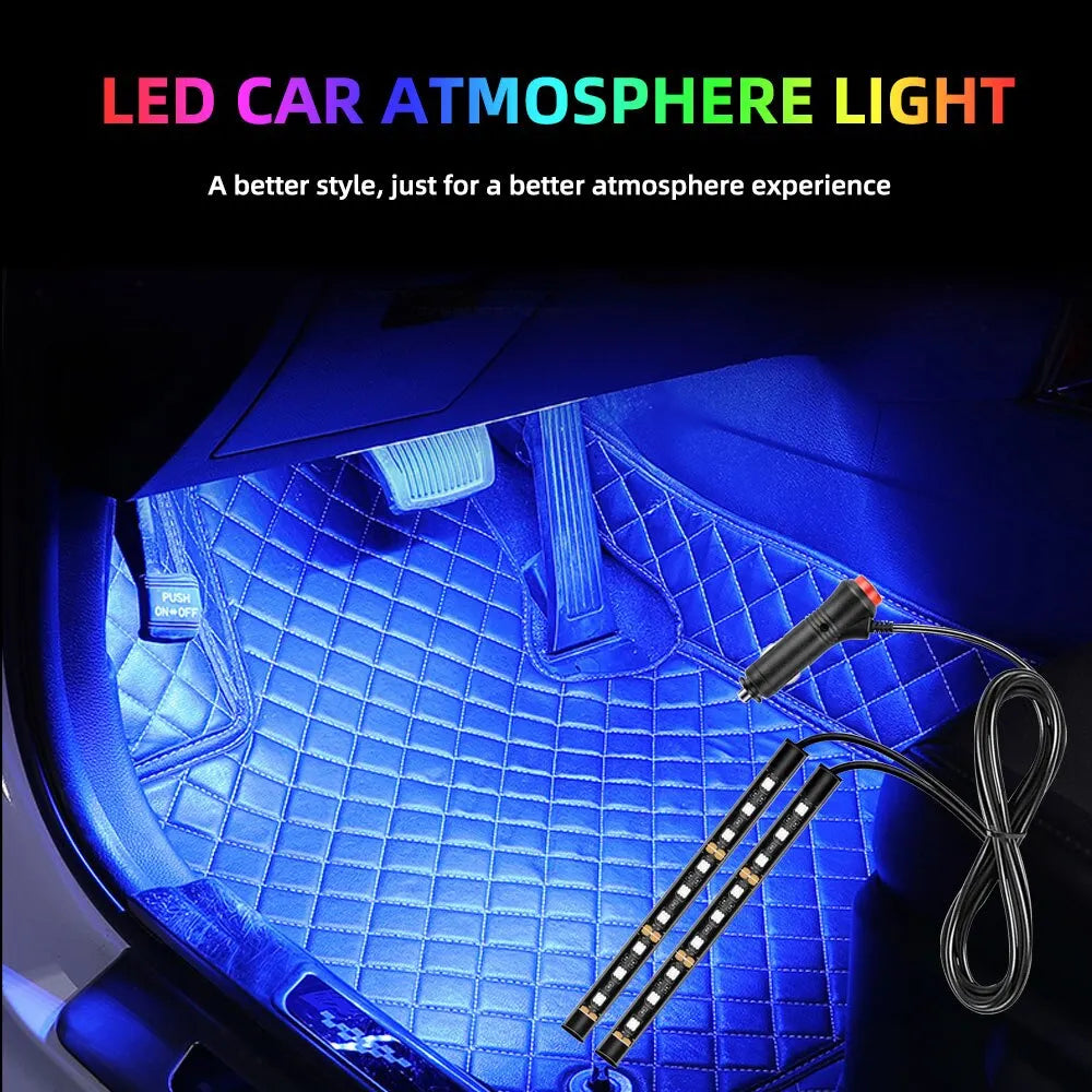 1set 9SMD Car Styling Foot Light Backlight Car Interior Decoration Light Blue with Cigarette Lighter12v Led