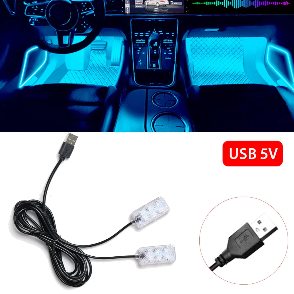 Led Car Foot Ambient Strip Light With USB Cigarette Auto Interior Ambient Decorative Lamps 12V Car Accessories
