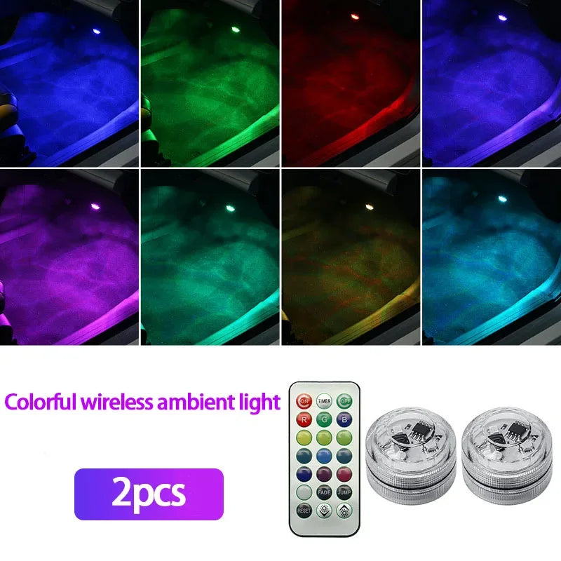 LED Wireless Adhesive LED Car Interior Environmental Light Remote Control Decoration Car Roof Foot Atmosphere Light Rolor Batter