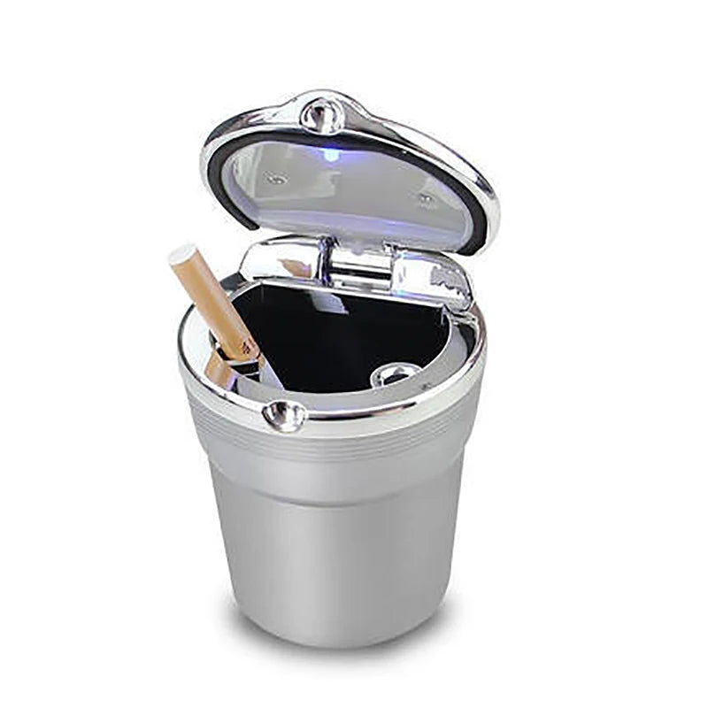 Car Cigarette Ashtray Cup With LED Light Alloy Ash Tray Aluminum Cup Smokeless Portable Detachable Vehicle Ashtray Holder