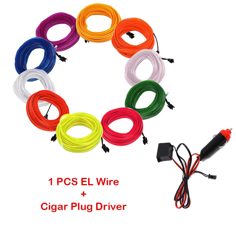 EL Wire String Strip Rope Tube Light Neon Light Glow Flat Edge Car Interior DIY Flexible Ambient Lamp Party Atmosphere Prop USB