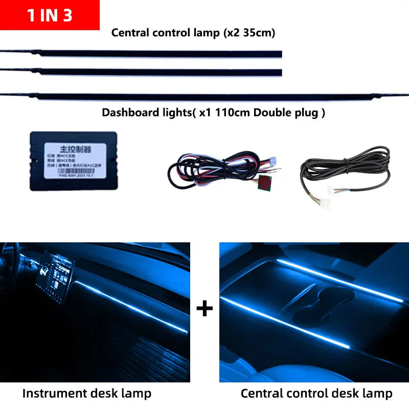 18 In 1 LED Car Ambient Lights Interior LED Acrylic Strip Light RGB 64 Color Light Guide Fiber Optic Decoration Atmosphere Lamp