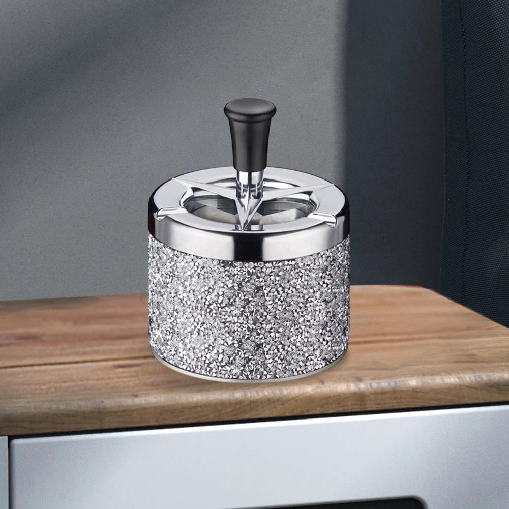Push Down Ashtray Windproof Spinning Ashtray Metal Self-Cleaning Ashtray Desktop Ashtray for Home Office Car