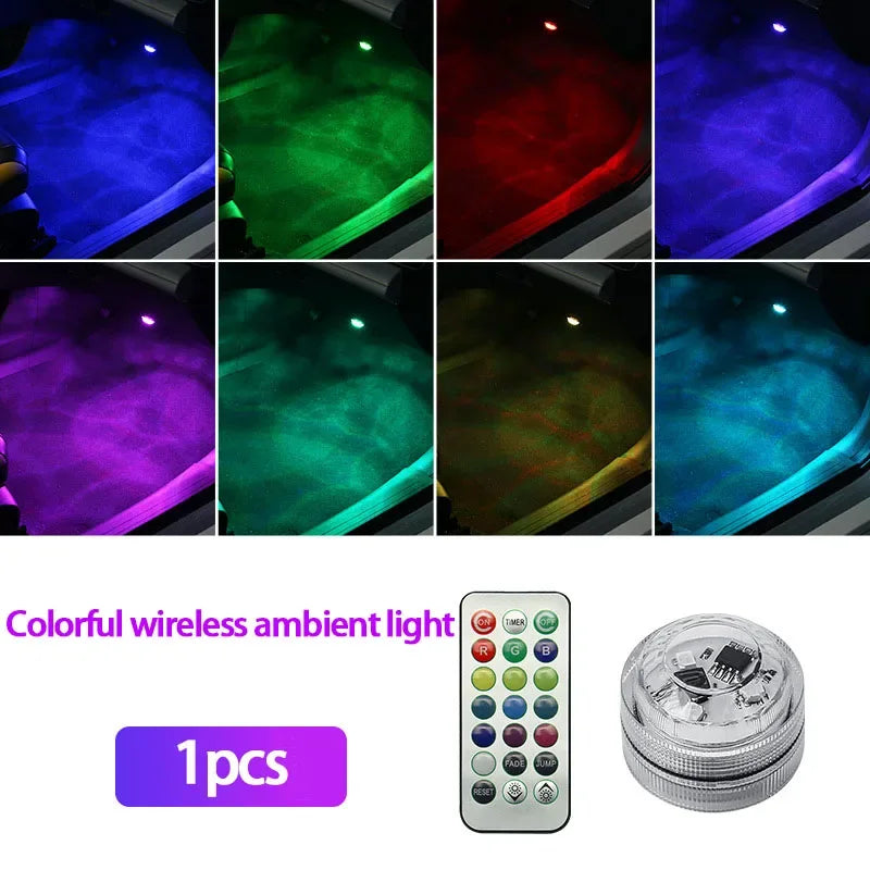 LED Wireless Adhesive LED Car Interior Environmental Light Remote Control Decoration Car Roof Foot Atmosphere Light Rolor Batter