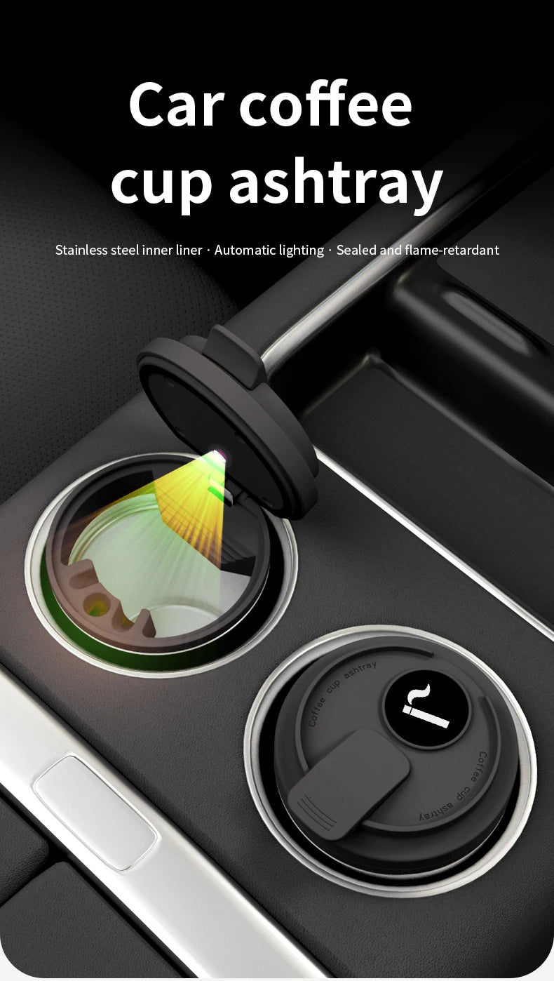 New Car Ashtray Creative Coffee Cup Style Car Ashtray with Lid 7 Color LED Light Metal Lining & ABS Shell Garbage Storage Cup