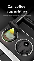 New Car Ashtray Creative Coffee Cup Style Car Ashtray with Lid 7 Color LED Light Metal Lining & ABS Shell Garbage Storage Cup