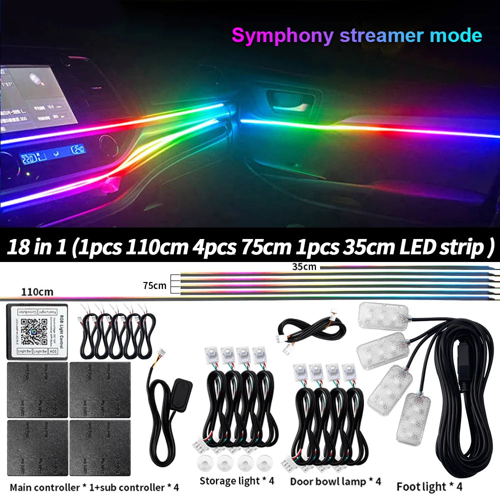 6/10/14/18/22 in 1 LED Symphony Ambient Light Car Interior Full Color Streamer RGB Neon Acrylic Strip Decoration Atmosphere Lamp