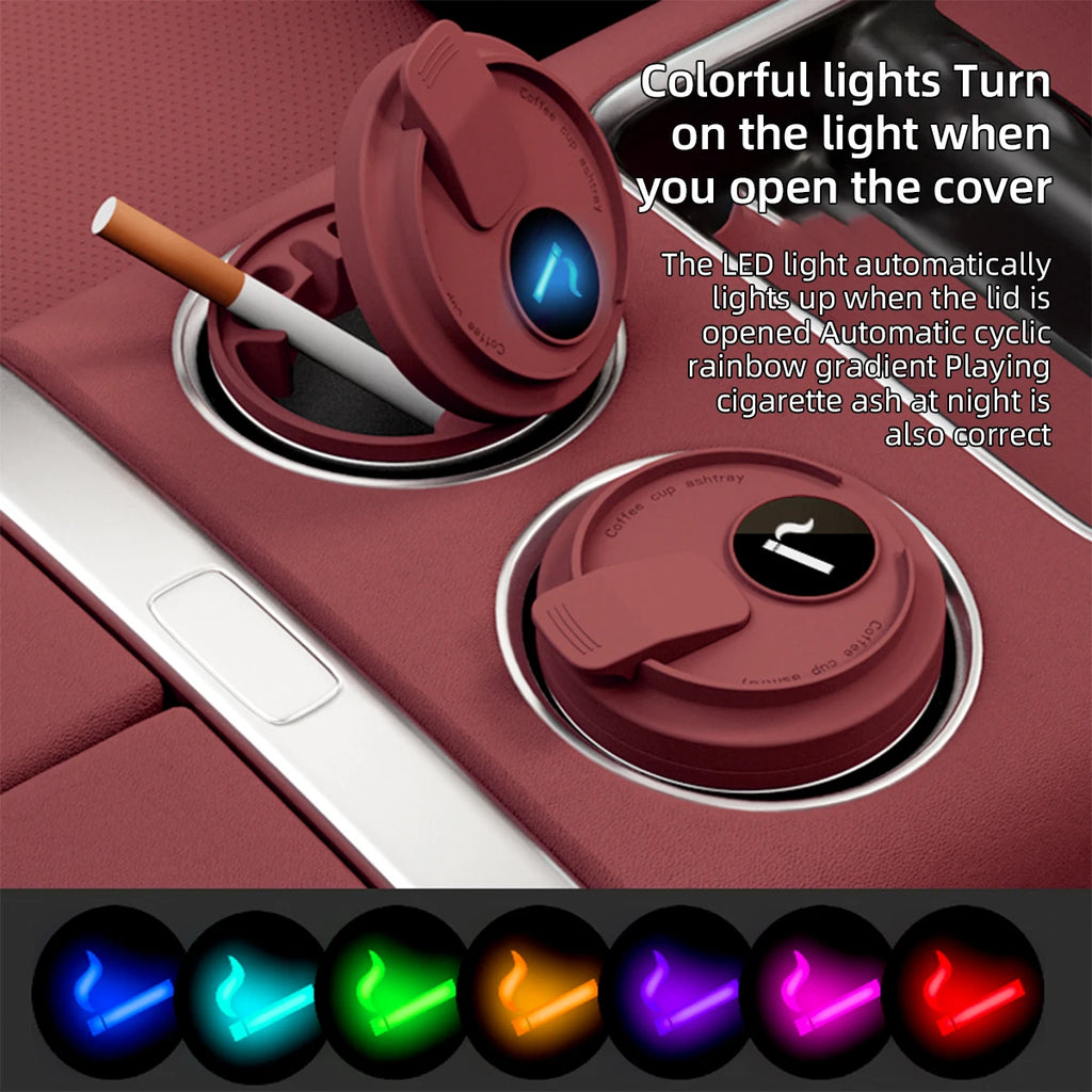 1PC Car Ashtray Creative Coffee Cup Ashtray With Lid LED Light Garbage Storage Container Car Interior Auto Decor Accessories