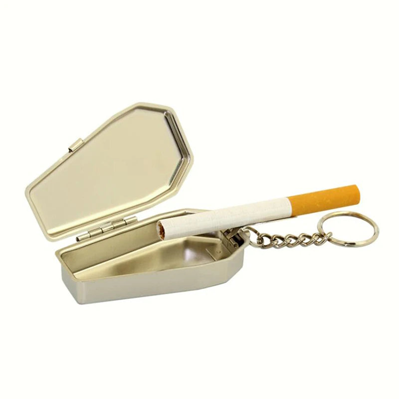 Design Mini Tinplate Ashtray Coffin Shape Pocket Ashtray Small Slivery Portable Ashtray Lids Travel Car Smoking Ash Organizers