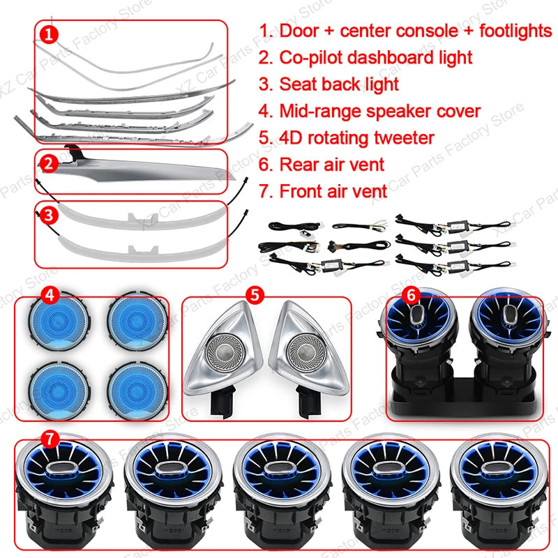 3/64 Colour Car LED Ambient Light for Mercedes-Benz C/GLC Class Coupe W205 C43 C63 X253 LED Door Speaker Cover Vents RetrofitSet