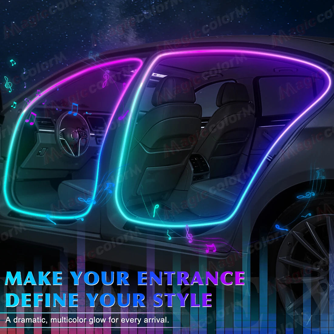 4in1 2in1 Symphony Car Door Frame Ambient Lights Universal RGB 3M 4M LED Acrtlic Strip APP Remote Control USB Type C Plug & Play