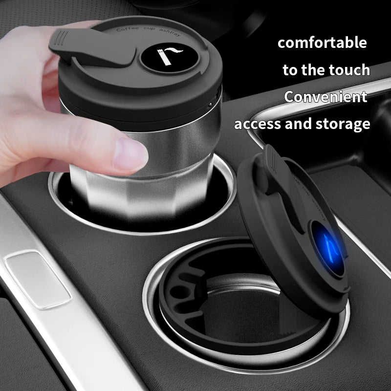 New Car Ashtray Creative Coffee Cup Style Car Ashtray with Lid 7 Color LED Light Metal Lining & ABS Shell Garbage Storage Cup