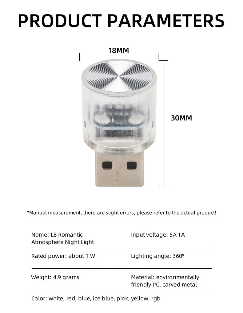1PC Car Mini USB Led Atmosphere Light For Party Ambient Automotive Portable Plug and Play Car Decorative Interior Lamp 12V