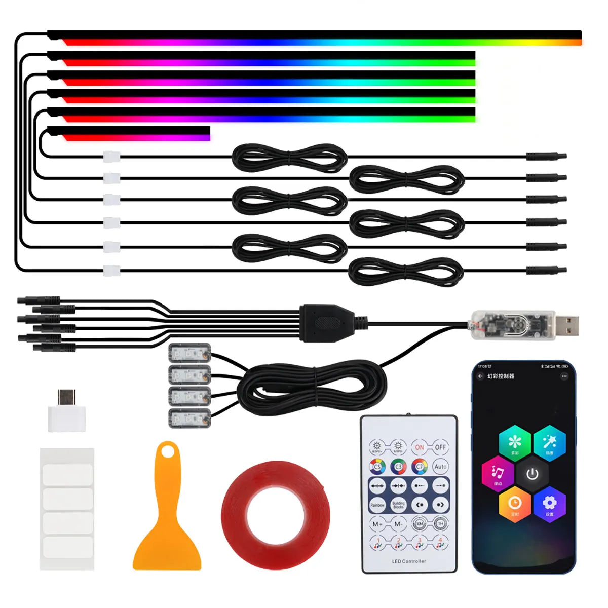 KEVANLY Car Ambient Lights 10 in 1 Footwell Universal RGB Atmosphere Lamps USB APP Remote Cigar Lighter for Tesla Model 3 Y S X