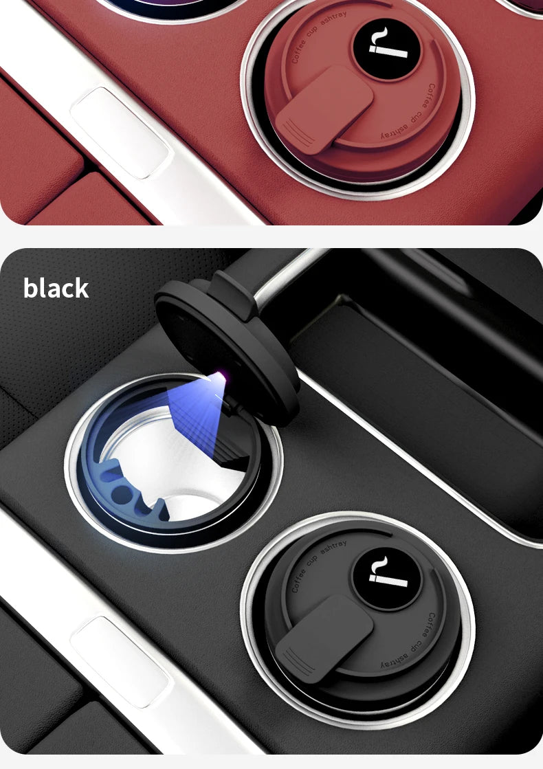New Car Ashtray Creative Coffee Cup Style Car Ashtray with Lid 7 Color LED Light Metal Lining & ABS Shell Garbage Storage Cup