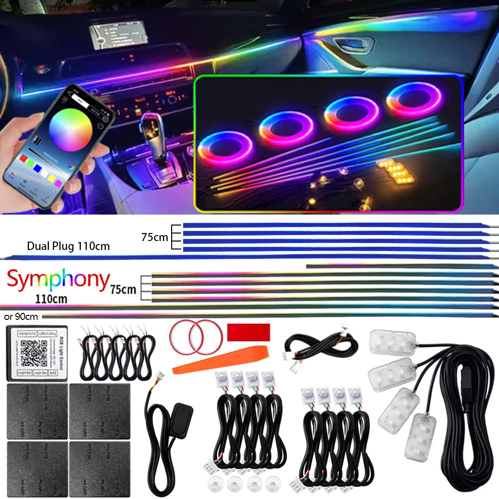 6/10/14/18/22 in 1 LED Symphony Ambient Light Car Interior Full Color Streamer RGB Neon Acrylic Strip Decoration Atmosphere Lamp