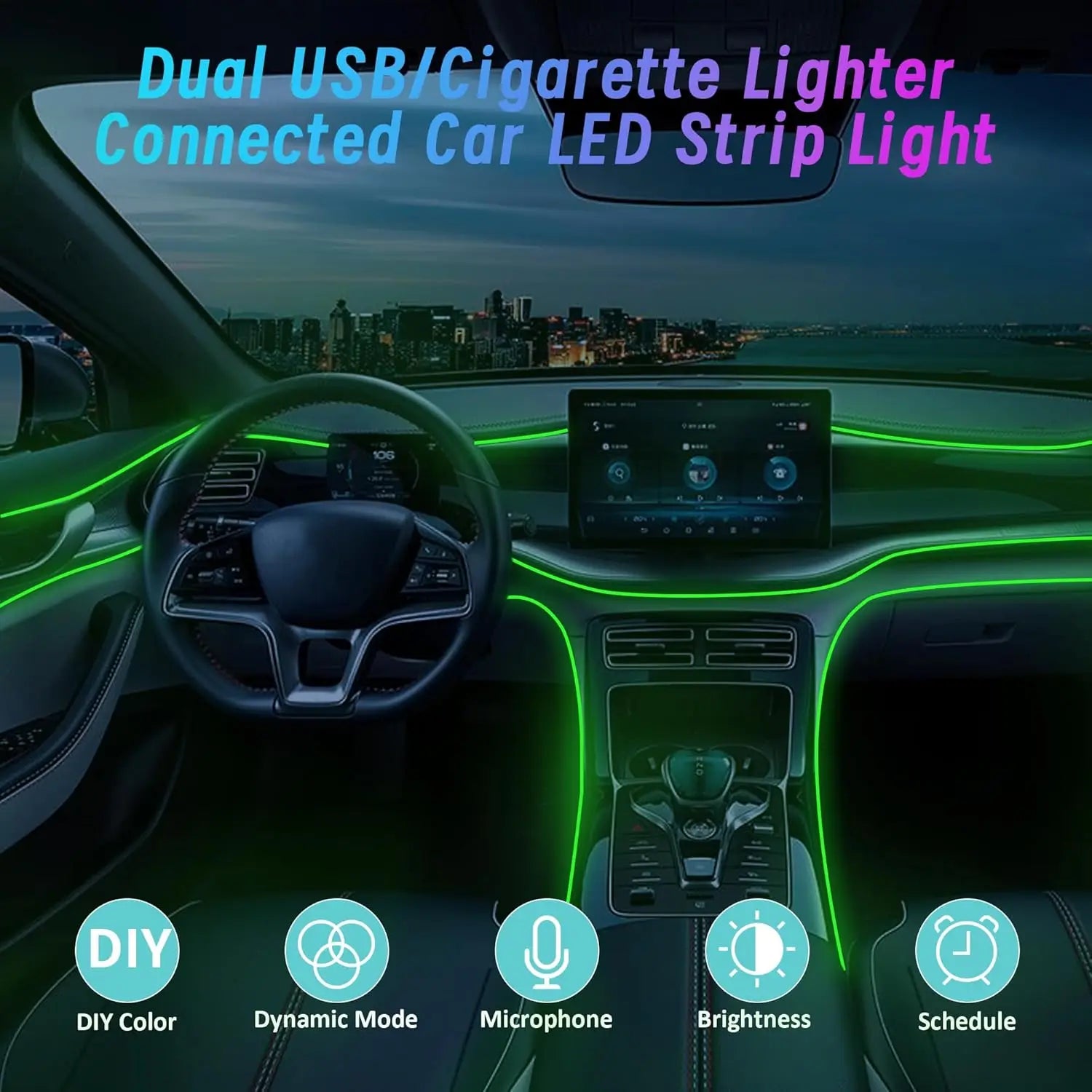 Interior Car LED Strip Lights with APP Control RGB 5 in 1 Ambient Lighting Kits Colorful Auto Atmosphere Decorative LED Lamps