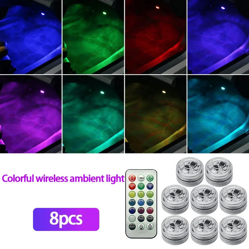 LED Wireless Adhesive LED Car Interior Environmental Light Remote Control Decoration Car Roof Foot Atmosphere Light Rolor Batter