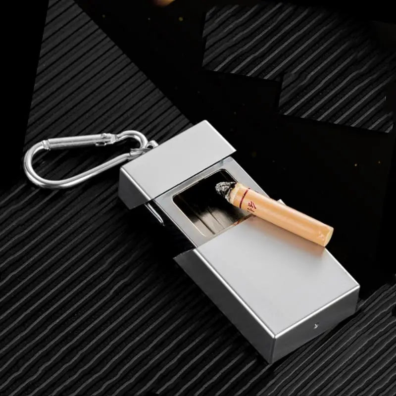 Portable Ashtray with Keychain Drawer Ash Holder Stainless Steel Cigarette Tray for Outdoor Car Travel Mini Ashtray Container