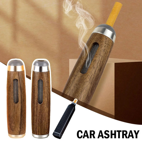 1pc Smokeless Ashtray Lazy Cigarette Holder Does Not Drop Ash Artifact Ashtray Walnut Car Ashtray with Rechargeable Lighter