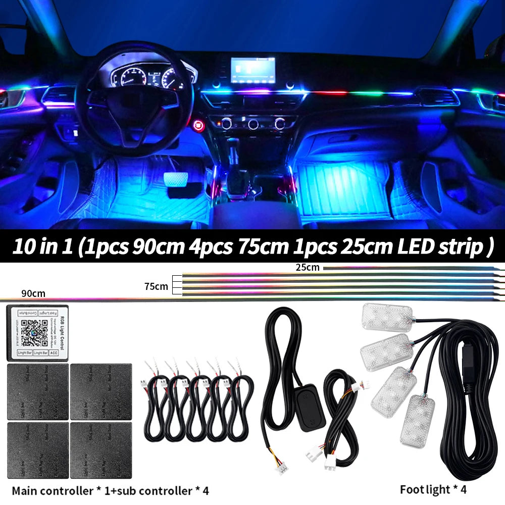 6/10/14/18/22 in 1 LED Symphony Ambient Light Car Interior Full Color Streamer RGB Neon Acrylic Strip Decoration Atmosphere Lamp