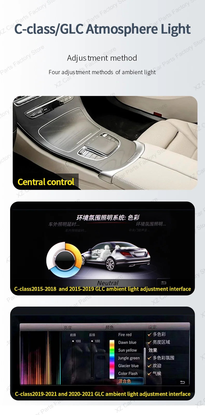 3/64 Colour Car LED Ambient Light for Mercedes-Benz C/GLC Class Coupe W205 C43 C63 X253 LED Door Speaker Cover Vents RetrofitSet
