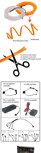 1/2/3/5m led Interior ambient lighting Cold light Car Interior Decorative light strip Car Atmosphere light Interior accessories